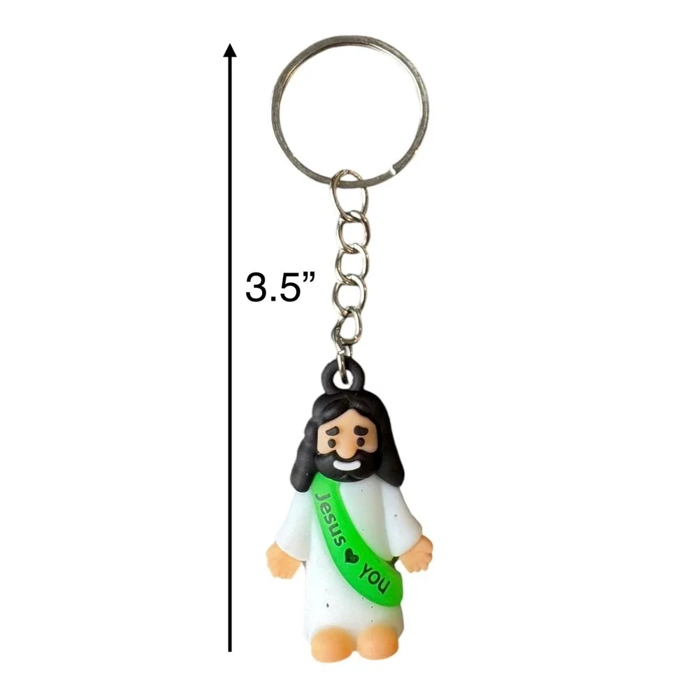Jesus Love You Key Chain White Green Rubber 3.5